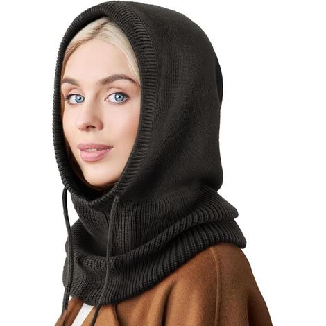 Stickad Balaclava Mössa Dödskallemössa Med Dragsko Varm Huvtröja Svart (1/5)