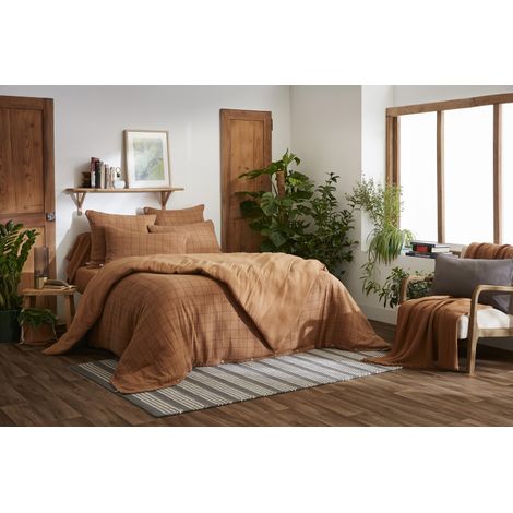 Housse de couette réversible "Gaïa Match" Tissé-teint grands carreaux toutes dimensions "Gaze de Coton" l'Effet Papillon - Gaïa Match Camel - Housse de couette 140 x 200 cm