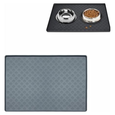 Tapis d'alimentation - Accessoires pour animaux - Imperméable - 48 x 30 cm - Set de table pour animaux - Set de table - Convient pour Mangeoires de chien ou de chat - Siliconen - Gris (1/5)
