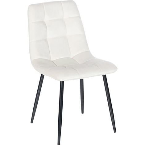 Chaise de salle à manger x1 coutures forme carrées en velours blanc crème pieds en métal noir 100001959