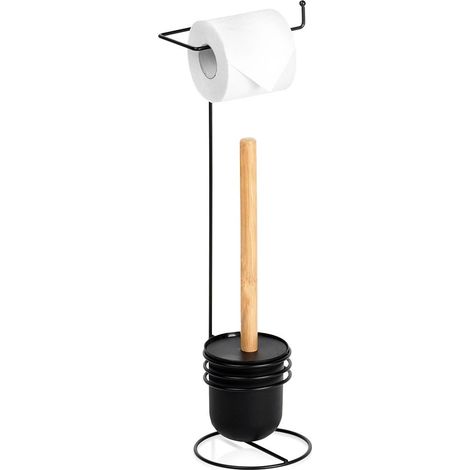 Toilettenpapierhalter & Bürstenset, Schwarz, 53 cm
