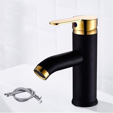 1 robinet de lavabo salle de bain, acier inoxydable noir/chrome, mélangeur eau chaude/froide, montage au sol, pour salle de bain résidentielle ou commerciale