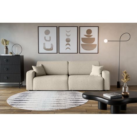 Divano 3 posti PIANO con apertura rapida – funzione letto, tessuto bouclé beige, divano-letto per soggiorno, comfort premium