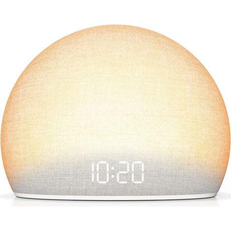 Sveglia con luce dell'alba, dispositivo per rumore bianco per camera da letto, luce naturale dell'alba con suoni delicati, 20 suoni rilassanti, display regolabile, design senza schermo (1/4)