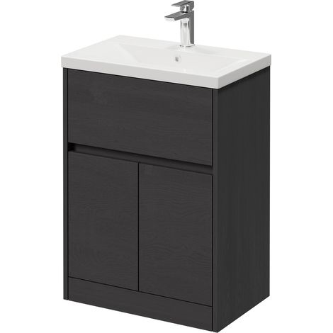 Montego Graphite Grey 600mm 1 Drawer 2 Door Vanity Unit with Glide Basin