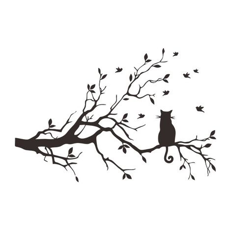 Adhesivo de pared creativo, impermeable y removible con diseño de ramas y gato, 38x58 cm, para sala de estar, dormitorio, decoración del hogar, 1 unidad. (1/5)