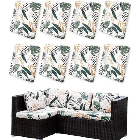 8 Pack Stretch Outdoor Sofa Cushion Covers Printed Seat Cushion Covers Sofa Replacement for Garden Living Room Patio Furniture (1/5)
