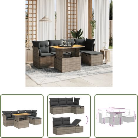vidaXL Table de jardin - Salon de jardin 6 pcs avec coussins gris résine tressée (1/5)