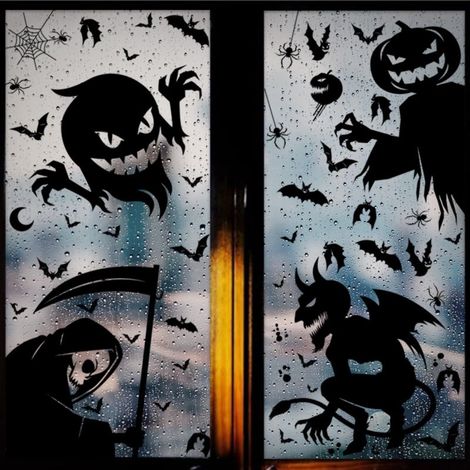 Décalcomanies Pour Fenêtre - Décor Halloween Statique En Pvc - Chauves-Souris Et Toiles D Araignée - Réutilisables - Pour Vitres Miroirs Carreaux - Lot De 12 (1/5)