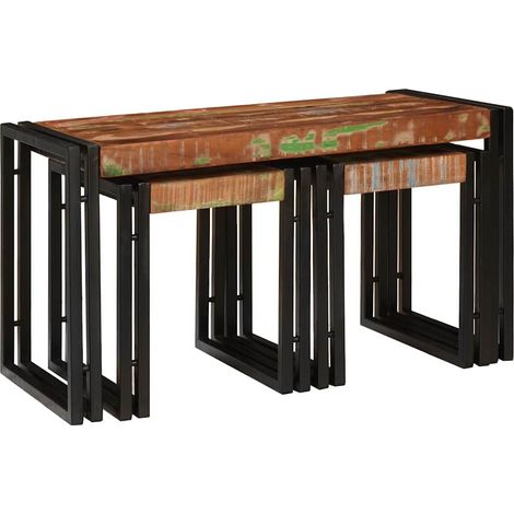 Nestingtisch 3 pcs Massives Recyclingholz und Metall