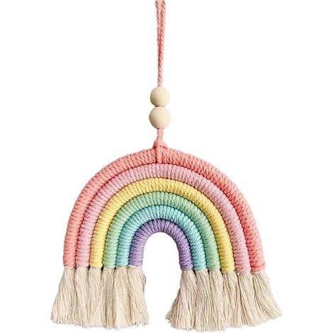 Arc En Ciel Macramé Mural Décoration, Decoration Chambre Bebe, Faite À La Main Tenture Déco Murale Tapisserie Tissée Pour Chambre Enfant, Coton 15  30 Cm (1/4)