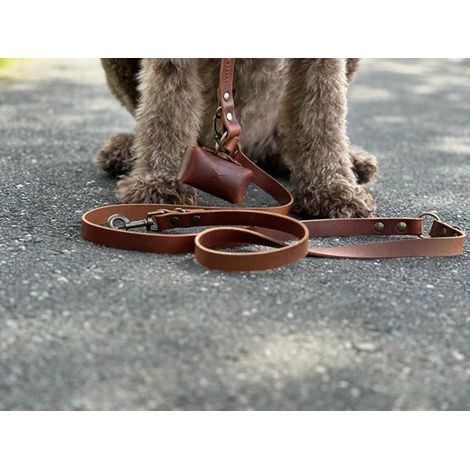 Laisse Réglable Multi-position pour Chien en Cuir Pleine Fleur Tanné Végétal Marron 220 cm - PANGIVO
