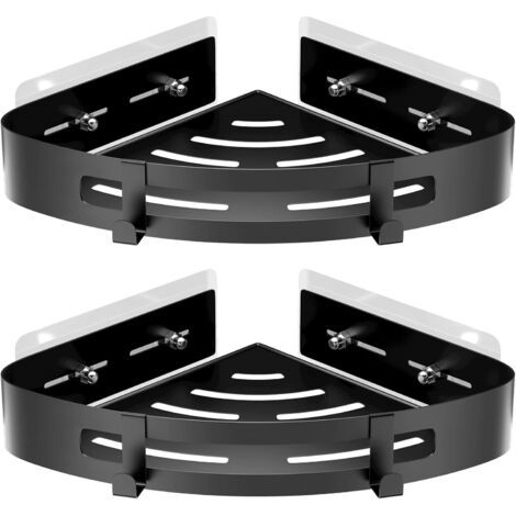 2 Pièces Etagère de Douche d'angle sans Perçage en Aluminium, Tablette de Douche d'angle avec Crochets, Organisateurs de Salle de Bains, Idéal pour salles de Bains, Cuisines Salons(Noir) (1/4)