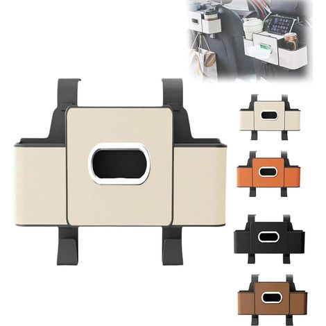 Car Organizers and Storage Box Behind Seat, Vehicle Seat Back Hanging Storage Box, Multifunctional Car Backseat Organizer with Cup Holder, Tissue Box, Trash Bin & Hooks (A) (1/5)