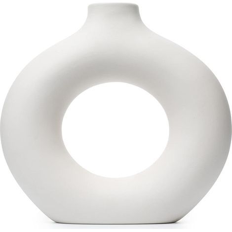Off White Keramik Donut Vas, Pampasgräs Vas, Modern Vas för Heminredning, Vas för Pampasgräs (1/5)