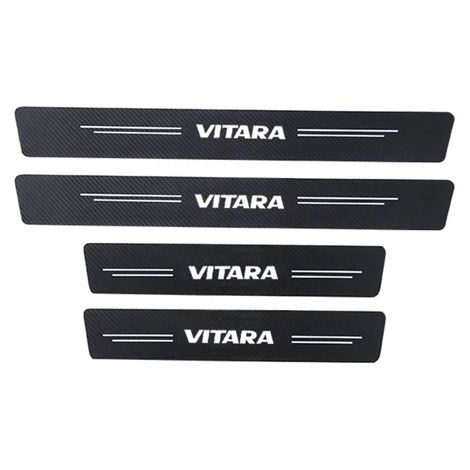 (4 pièces) Autocollants de seuil de porte et de coffre en fibre de carbone, compatibles avec le logo Suzuki Vitara. Film protecteur imperméable et anti-rayures. (1/5)