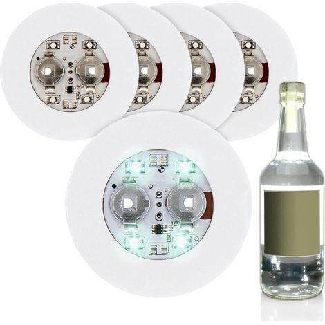 Set of 5 self-adhesive bottle lights, cool white, 6 cm, round LED light stickers, battery operated (1/3)