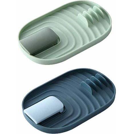 Support de Repose Ustensiles de Cuisine, 2 Pièces Support de Couvercle de Pot, étagère de Repos de Cuillère pour Ustensiles de Cuisine, Vaisselle, Couvercles (Vert et Bleu)-Fei Yu
