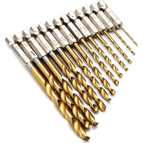 13-teiliges Set HSS-Spiralbohrer mit 6,35 mm Sechskantschaft, titanbeschichtet, metrisch, Schnellwechsel-Spiralbohrer, Hochleistungs-Drehbohrer aus Stahl, 1,5 mm – 6,5 mm (1/5)