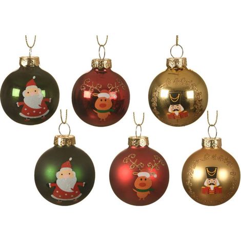 Decoris Pallina di Vetro Con Disegno Natalizio - 4,5 cm