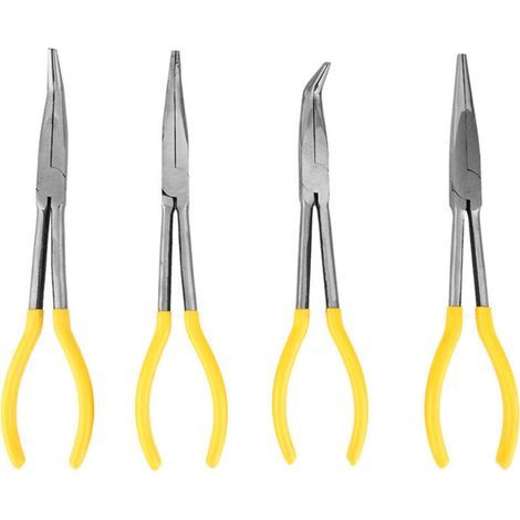 Pinces à Bec Long en Acier au Carbone avec Poignée Antidérapante, Ensemble de 4 Pinces à Bec effilé de 11 Pouces, pour les Travaux de Pliage et de Coupe (1/4)