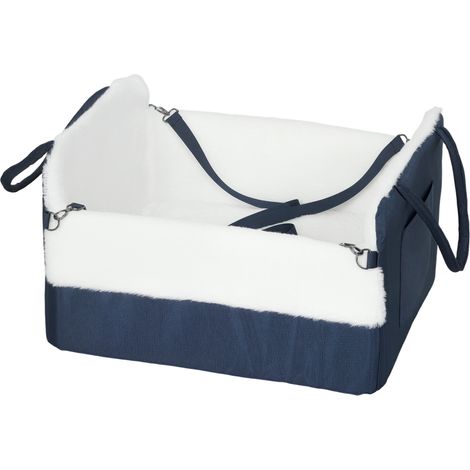 Siège auto chien avec harnais de sécurité et fixation, coussin de voiture pour petit chien 55x46x32 cm bleu foncé (1/5)