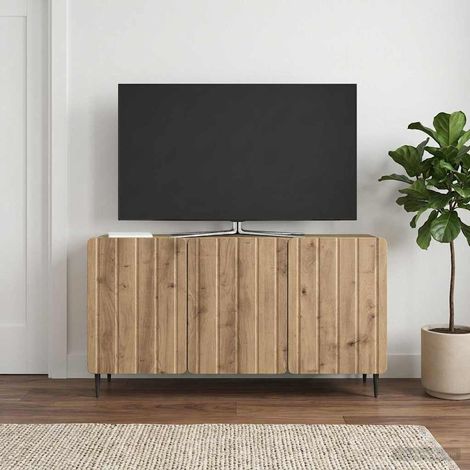 Beyamis Meuble TV 99 x 34,5 x 52 cm en chêne massif contrecollé (1/5)