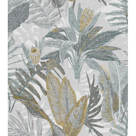 papier peint feuilles bleu gris et jaune - Sanders & Sanders (1/2)