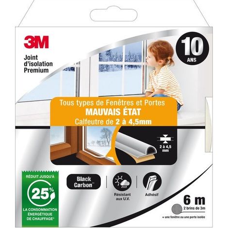 3M Joint Porte/Fenêtre Universel Mauvais Etat Premium 2 À 4,5mm X6m Blanc (1/2)