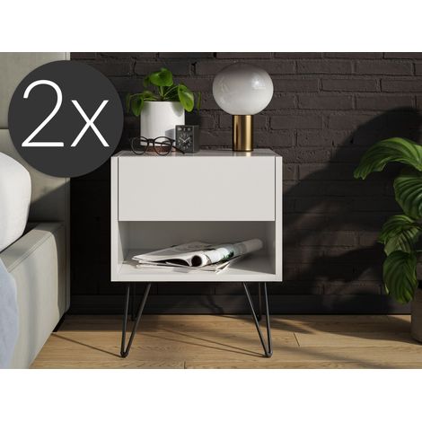2er Set Nachttisch Kommode Dion 40cm SoftClose stehend Weiß Hgl (1/5)