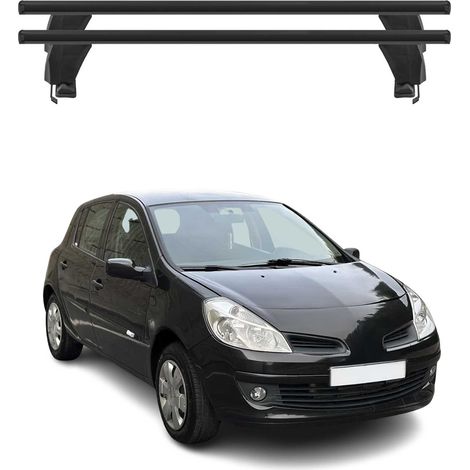 OMAC Barres de toit transversales en aluminium pour Renault Clio III 2005-2012 – Antivol – Rainure en T – Testées City Crash – Charge Max 50 kg Noir (1/4)