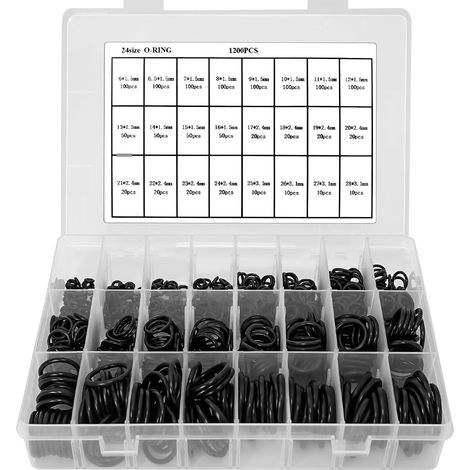 Confezione da 1200 O-ring in gomma assortiti, 24 misure di O-ring per riparazioni fai da te e idrauliche, rondelle in gomma, set di rondelle di tenuta per (1/5)