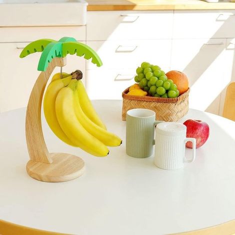 Soporte de bambú para plátanos – Colgador de madera para plátanos, ideal para la encimera, para almacenamiento y exhibición en la cocina (1/4)