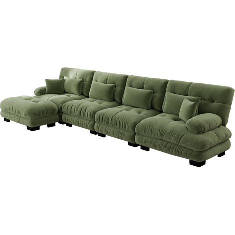 ELVMI Modulares Ecksofa 4-Sitzer mit beweglichem Ottoman und Kissen, aus Chenille, Grün (1/5)