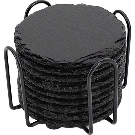 Sous-Verre En Pierre - 10 x 10 cm - Noir - Pour Boissons Et Fromages - Lot De 8 (1/5)