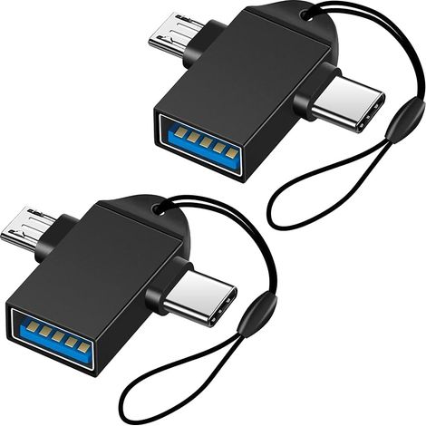Adaptateur 2-en-1 Micro USB/USB-C vers USB 3.0 avec cordon (lot de 2), Seminer, adaptateur USB C vers USB, convertisseur adaptateur OTG Micro vers USB, noir