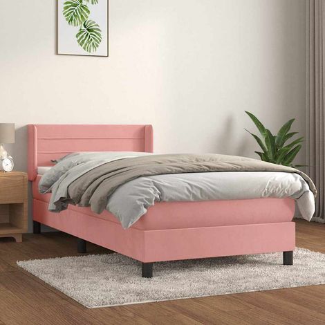 Cama box spring con colchón terciopelo rosa 80x200 cm (1/5)
