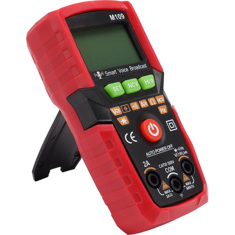 Digitales Multimeter mit englischen Sprachansagen, Taschenlampe, hintergrundbeleuchtetem Display, automatischem Handmultimeter, NCV-Tester, Gleich-/Wechselstrom-Voltmeter/Amperemeter, rot (1/5)