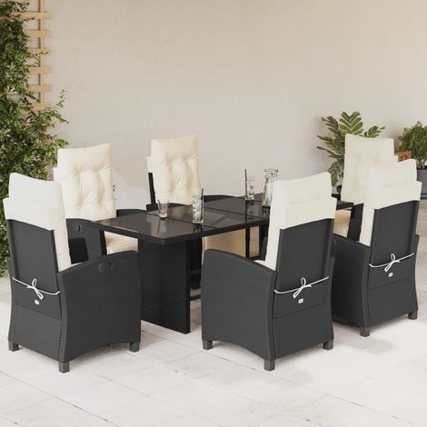 Set de comedor de jardín 7 pzas y cojines ratán sintético negro vidaXL (1/5)