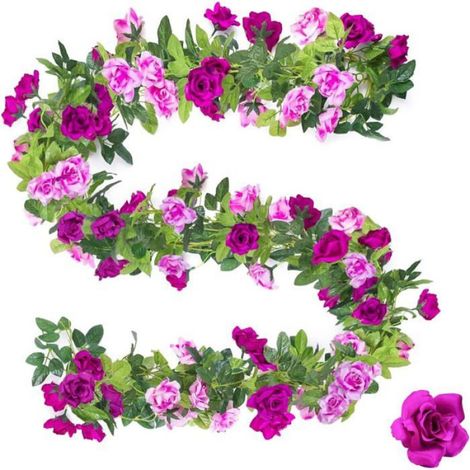 Guirlande de fleurs artificielles - - Lot de 2 guirlandes - Longueur 2,4m - Fleurs bicolores rose-violet (1/5)