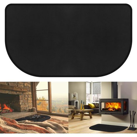Tapis de cheminée ignifuge en silicone et fibre de verre noir, 122 x 73 cm, pour poêle à bois, protection de sol pour intérieur et extérieur (1 mm). (1/4)