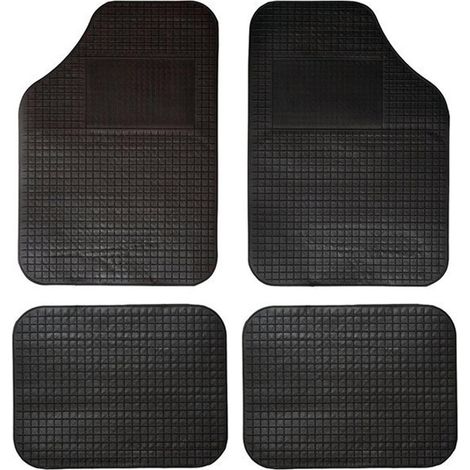 TRADE SHOP - Set 4 Tappeti Per Auto In Gomma E Pvc Sagomabili Universali Fondo Puntinato Nero -