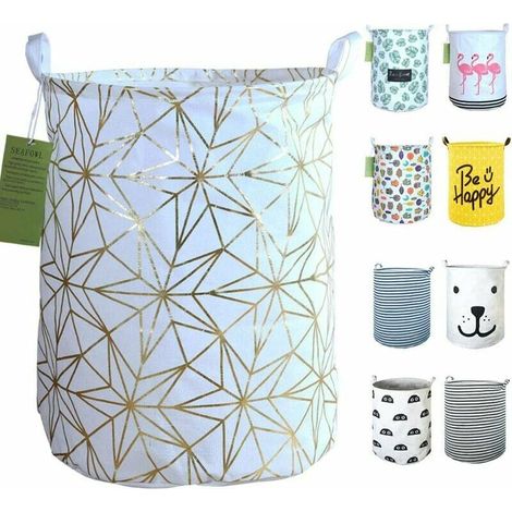 Panier à linge Panier à linge pliable, grand panier de rangement imperméable en toile ronde. (étoiles dorées) (1/4)