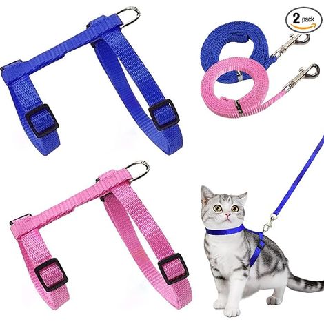 Adjustable Cat Harness Nylon Cat Harness Blue Pink Kitten Collar Soft Harness with Leash for Kitten Puppy (1/5)
