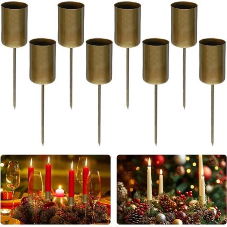 Set mit 8 Adventskranz-Kerzenhaltern – Goldfarbenes Metall – Für Advents- und Weihnachtstischdekorationen – Bronze (1/5)