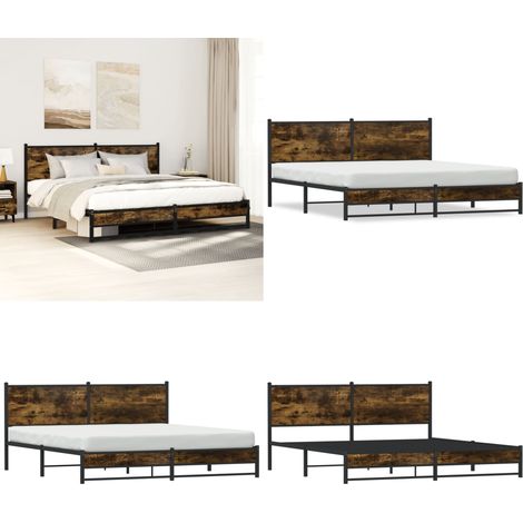 vidaXL Metallbett ohne Matratze Räuchereiche 180x200 cm (1/5)