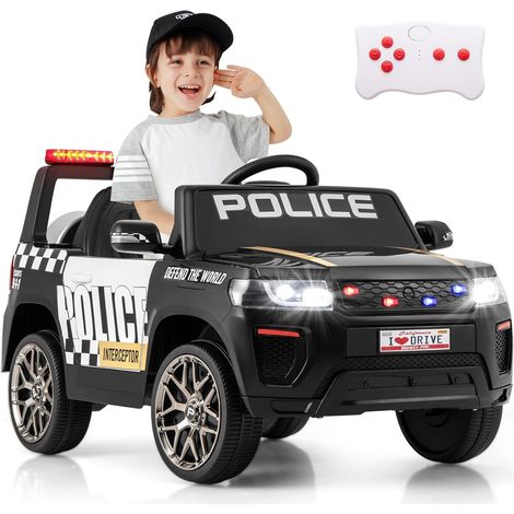 GOPLUS Voiture Electrique Enfants 12V 3-8 Ans, Camion de Police Electrique Enfnat avec Télécommande 2,4G, Sirène, Lumières LED, Démarrage Progressif, Voiture Police Garçons Filles, Charge 30KG (Noir) (1/5)