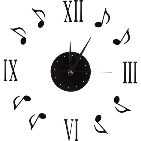 Horloge murale à motif de notes de musique avec cadran en vinyle et chiffres romains 3D pour la décoration intérieure (1/5)