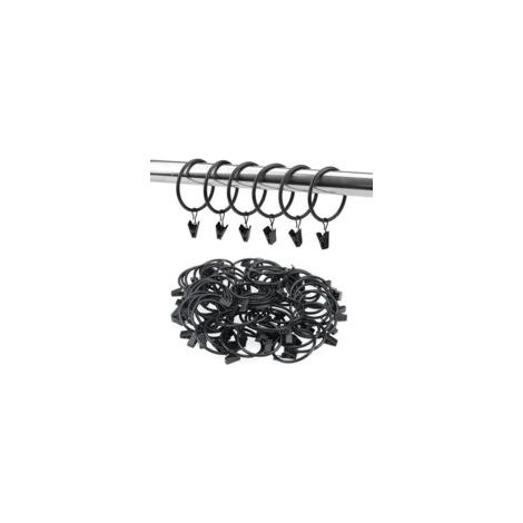 60 Metall-Gardinenringe mit Clips, schwarze 50-mm-Clips, für Gardinenstangen und Duschvorhänge