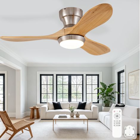 Ventilatore a soffitto incassato Ø90 cm in noce naturale, telecomando, 6 velocità (1/5)